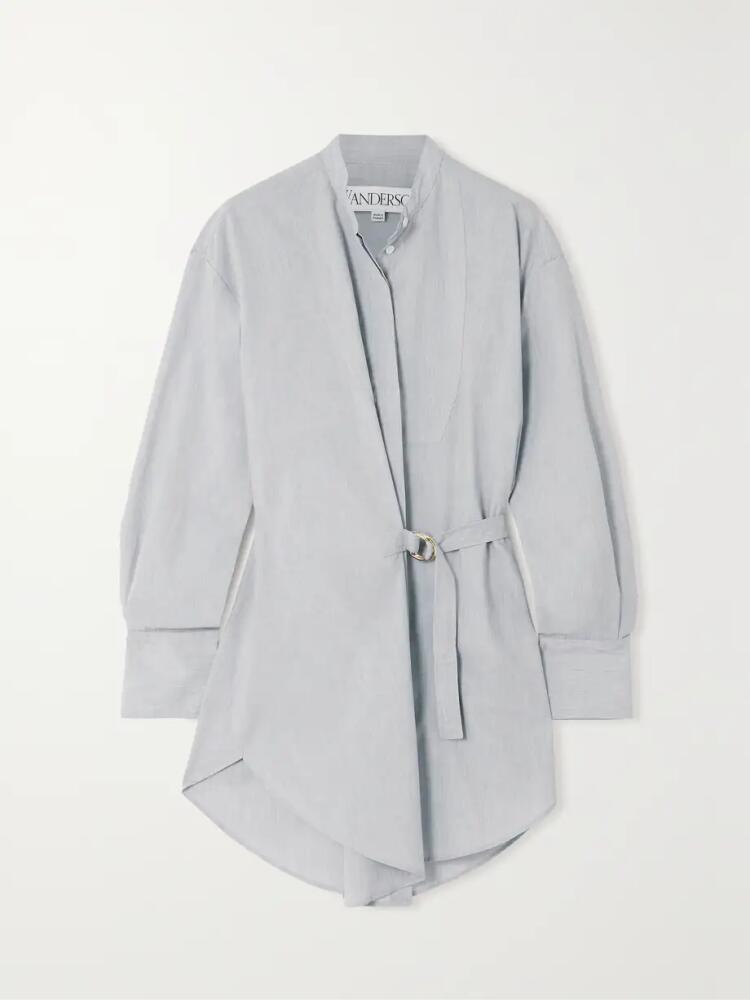 JW Anderson - Pleated Tie-detailed Cotton Shirt - Gray Cover