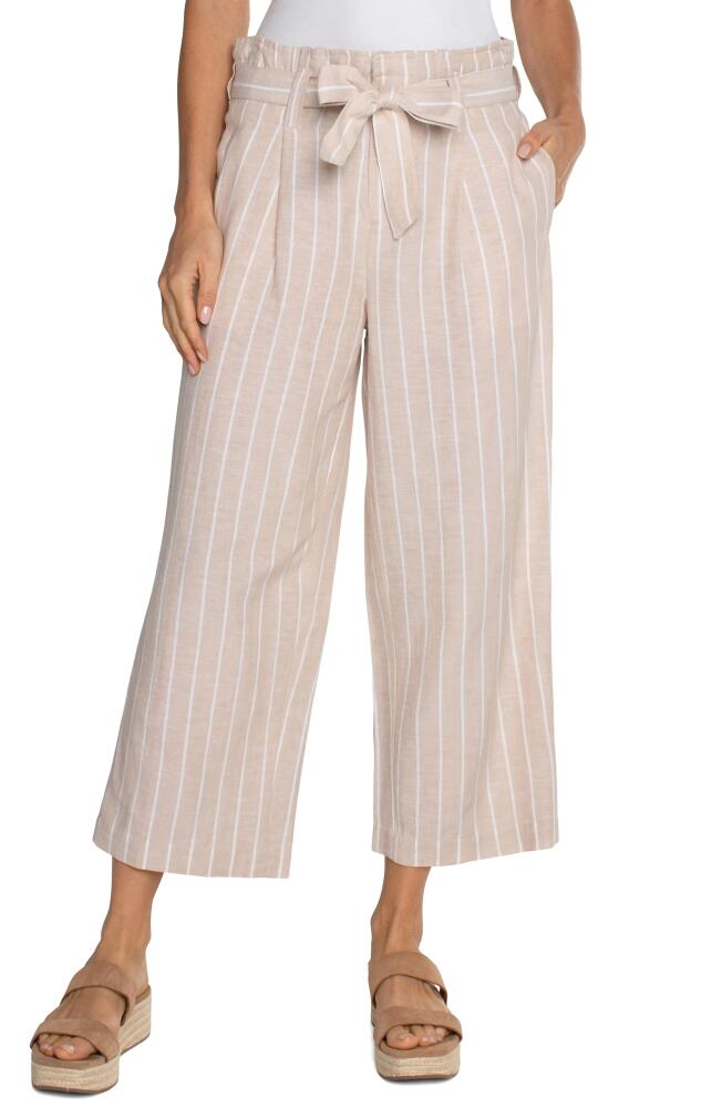 Liverpool Los Angeles Pleated Tie Belt Crop Wide Leg Pants in Tan W Yd Stripe Cover