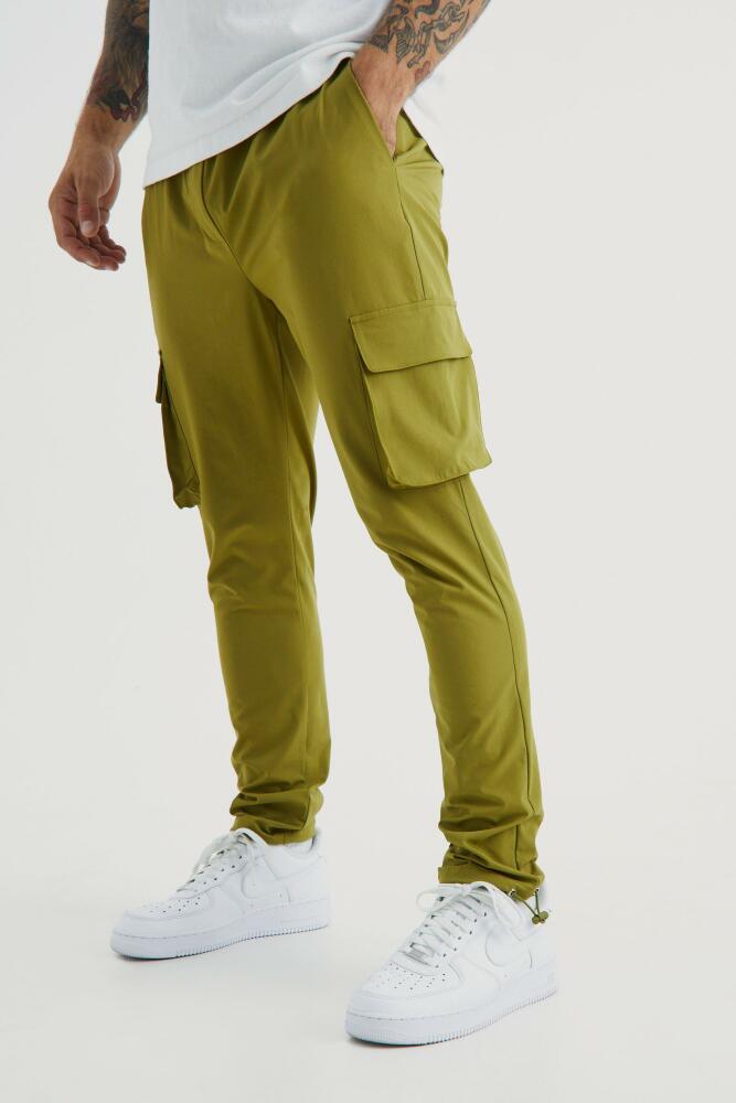 Mens Technical Stretch Skinny Cargo Pants - Green Cover