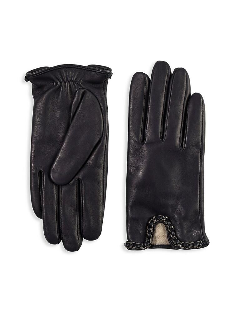 Bruno Magli Women's Chain Trim Leather Driving Gloves - Navy Cover