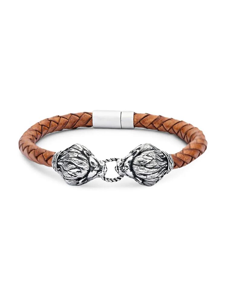 Eli Pebble Men's Sterling Silver & Leather Braided Bracelet Cover