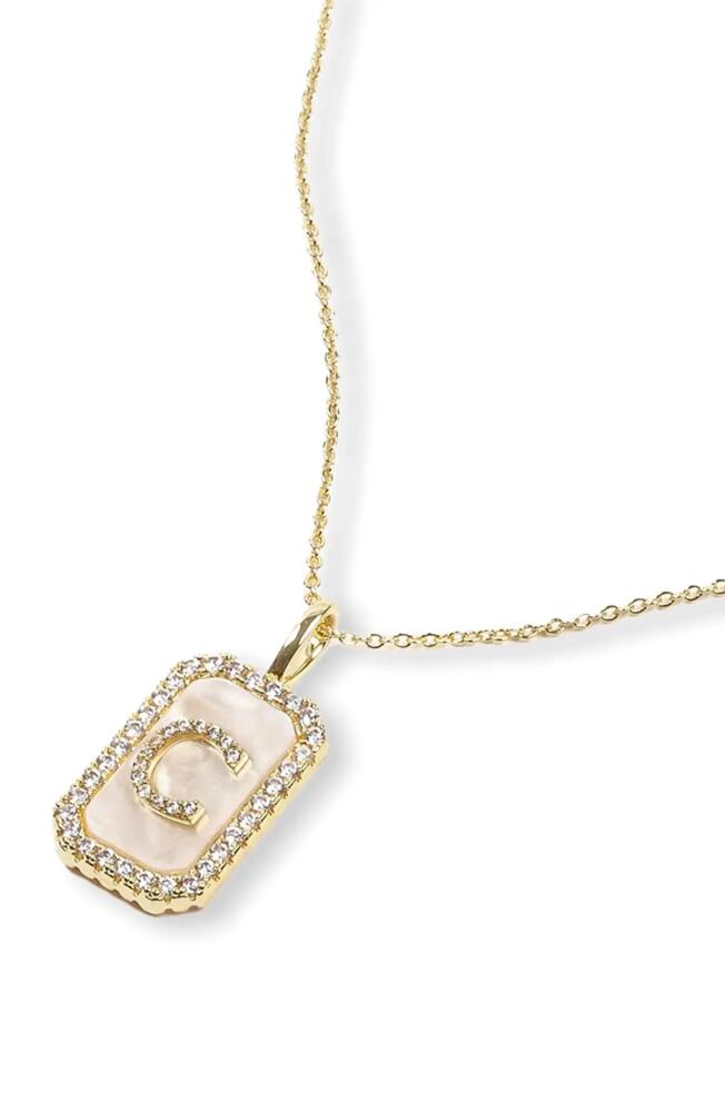 Melinda Maria Love Letters Double Sided Mother-of-Pearl Initial Pendant Necklace in White Cubic Zirconia/Gold - C Cover