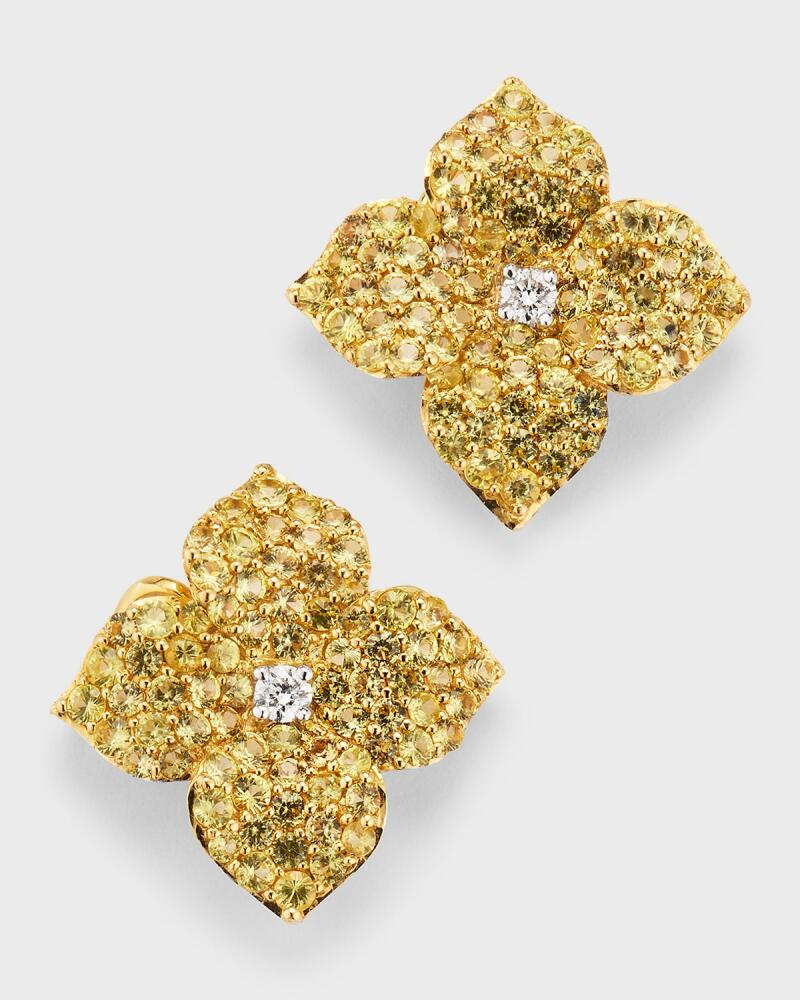 Piranesi 18K Yellow Gold Pave Yellow Sapphire and Round Diamond Flower Earrings Cover