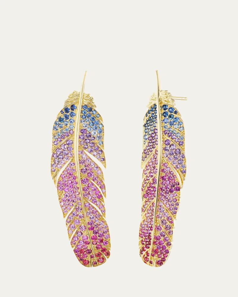 Emily P. Wheeler 18K Yellow Gold Feather Sapphire and Amethyst Earrings Cover