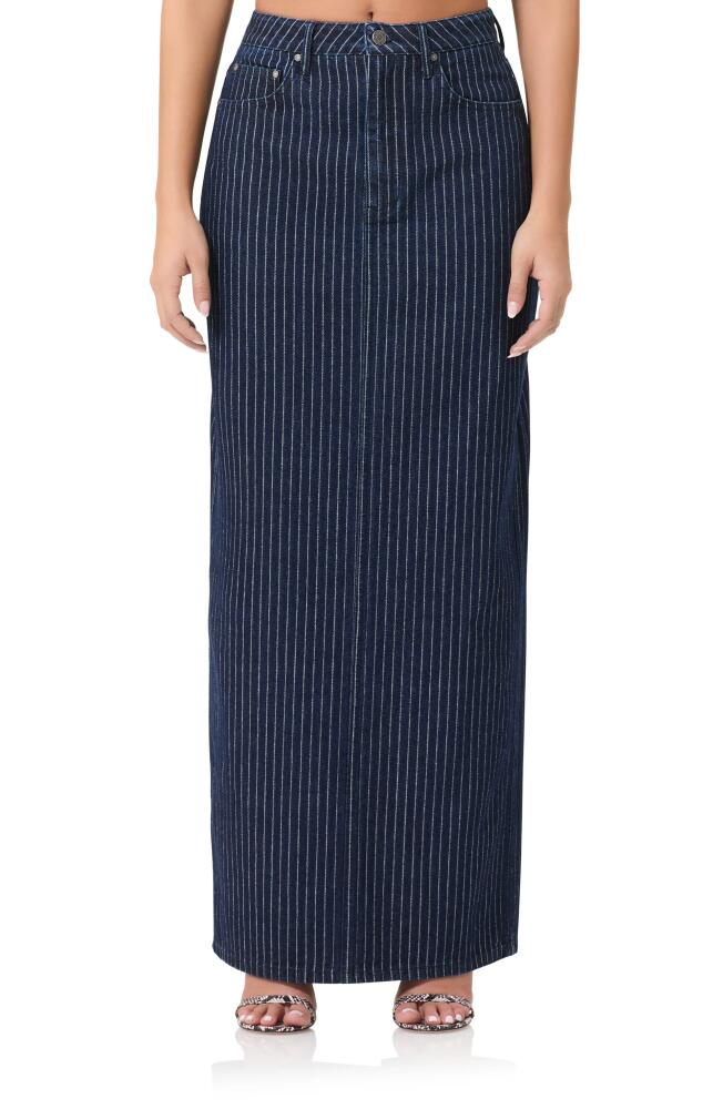 AFRM Amiri Pinstripe Denim Maxi Skirt in Dark Wash Cover