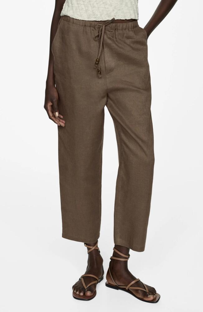 MANGO Linen Drawstring Pants in Medium Brown Cover