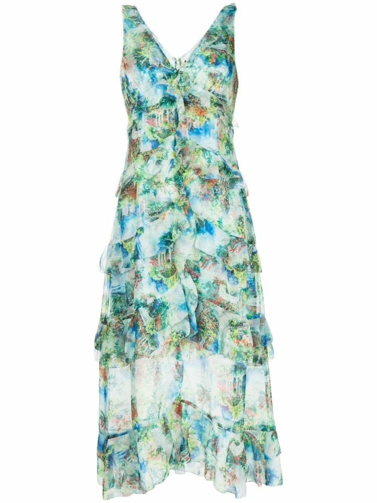 Marchesa Notte abstract-print sleeveless midi dress - Green Cover