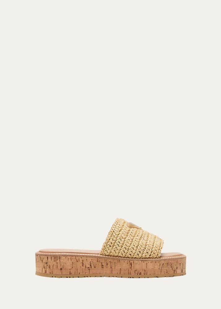 Prada Raffia Cork Flatform Slide Sandals Cover