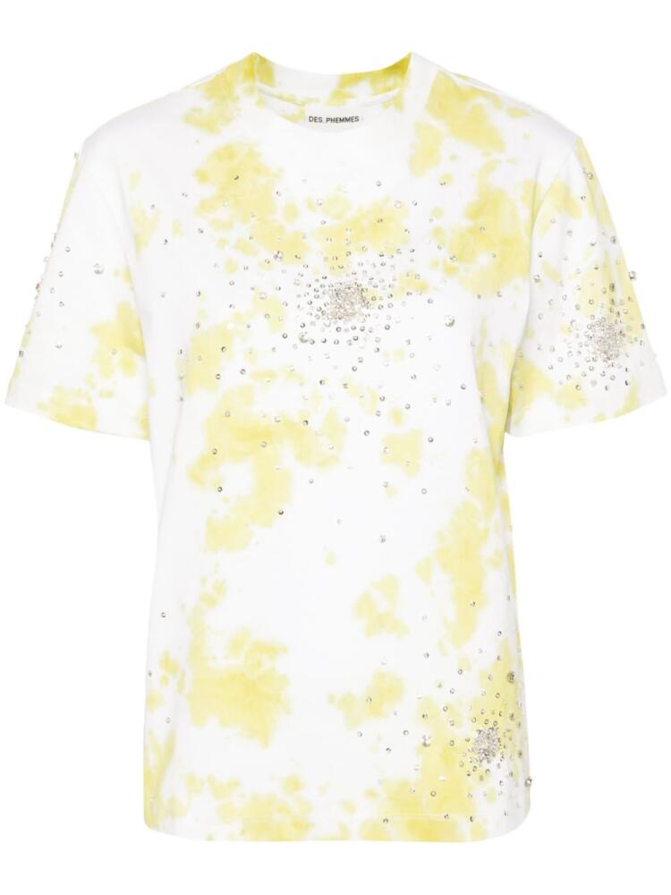 DES PHEMMES crystal-embellished tie-dye T-shirt - White Cover