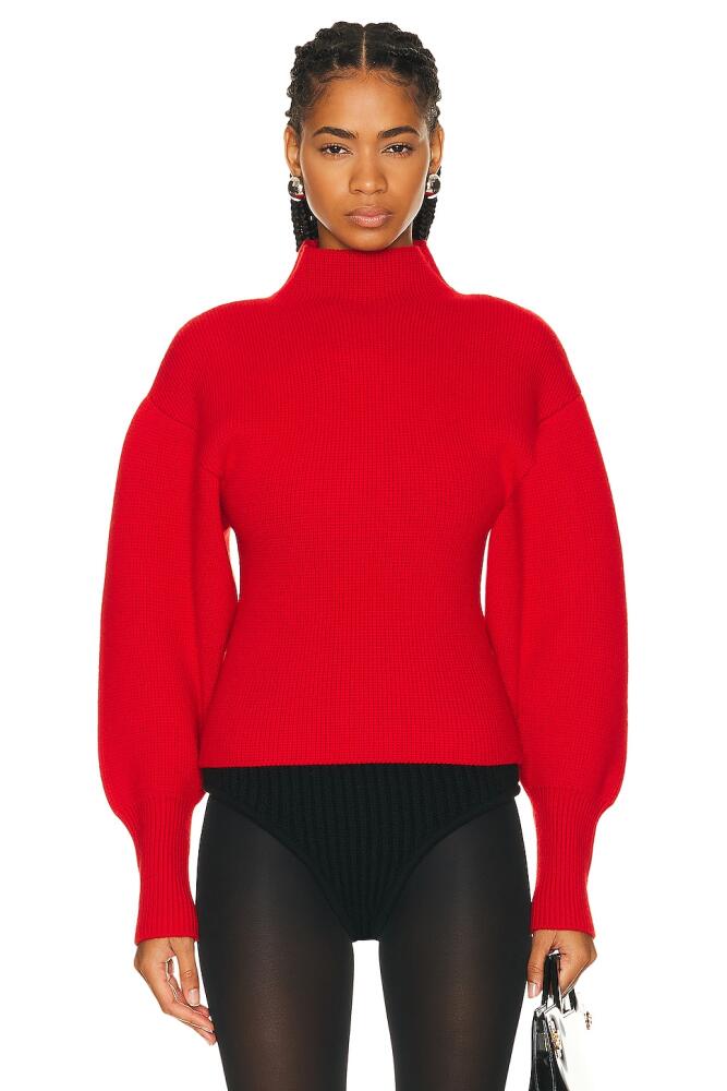 Ferragamo Turtleneck Puff Sleeve Knit Bodysuit in Red Cover