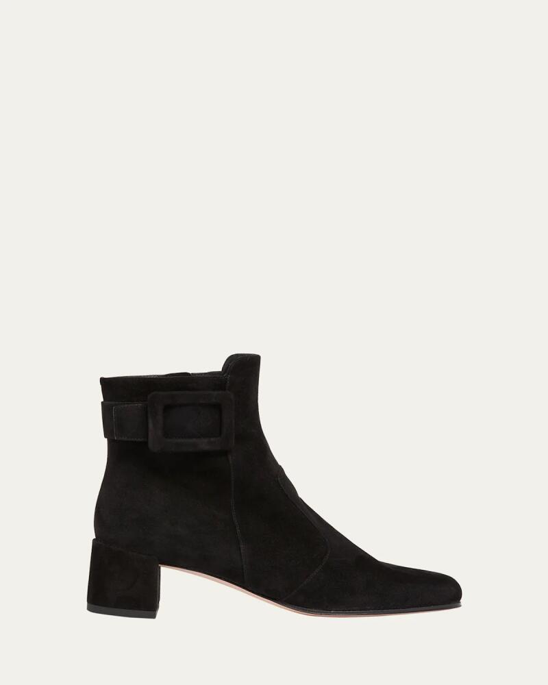 Roger Vivier Tres Vivier Suede Buckle Ankle Booties Cover