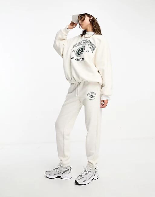 Pacsun collegiate slogan slim sweatpants in heather oatmeal - part of a set-White Cover