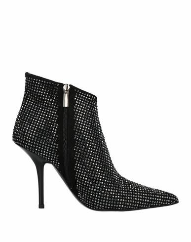 Eddy Daniele Woman Ankle boots Black Soft Leather, Swarovski Crystal Cover