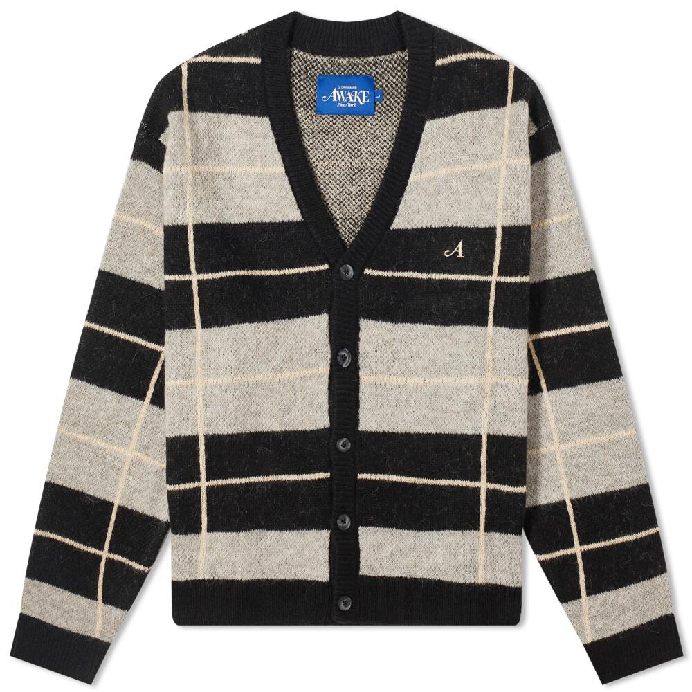 Awake NY Men's Windowpane Mohair Cardigan in Charcoal Multi Cover