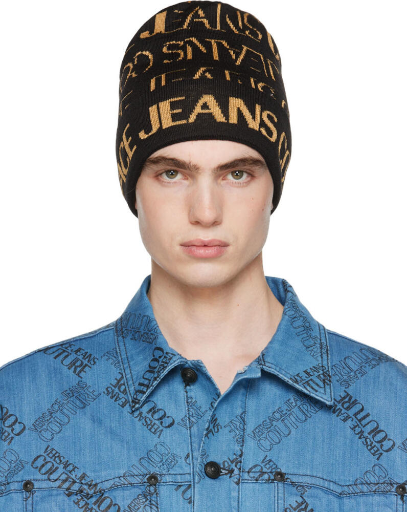 Versace Jeans Couture Black & Gold Knit Beanie Cover