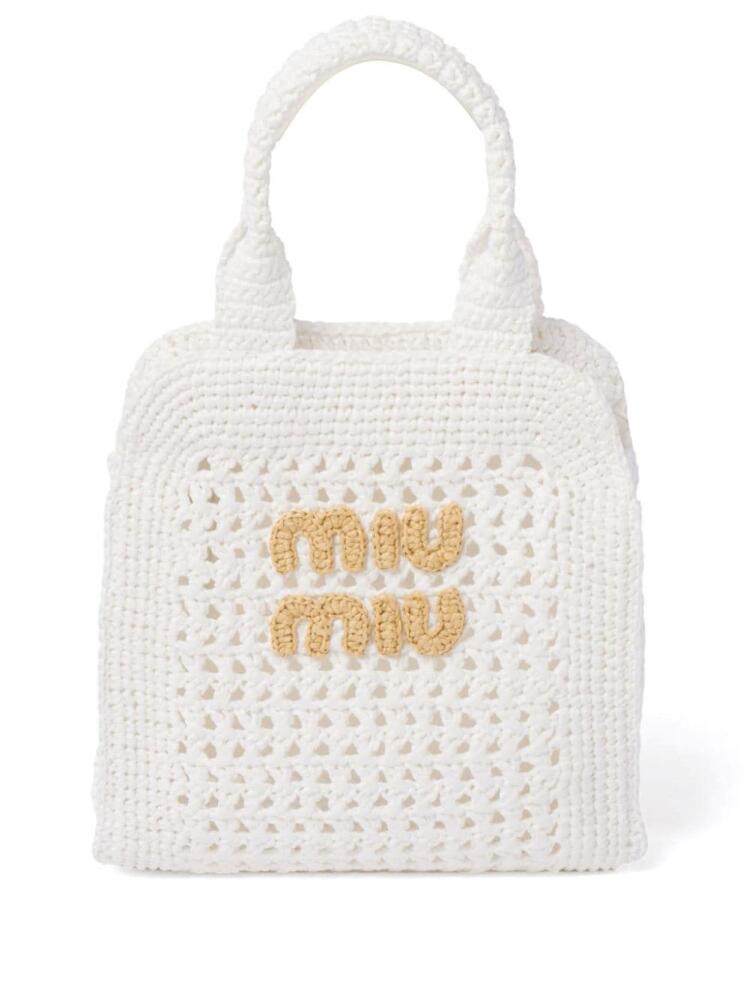 Miu Miu crochet raffia tote bag - White Cover