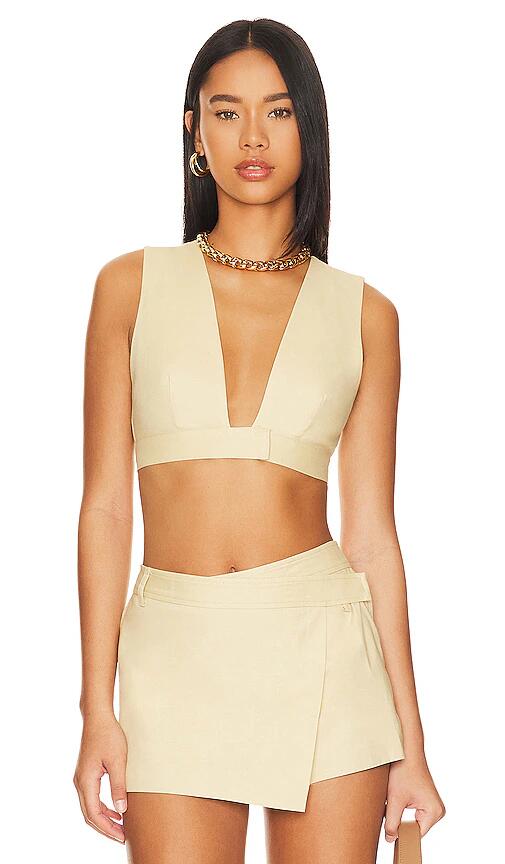 L'Academie Stretch Linen Bra Top in Beige Cover