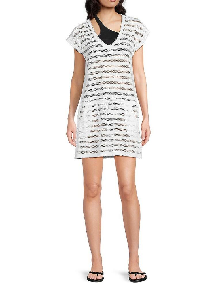 Calvin Klein Women's Stripe Mesh Cover Up - Soft White Cover