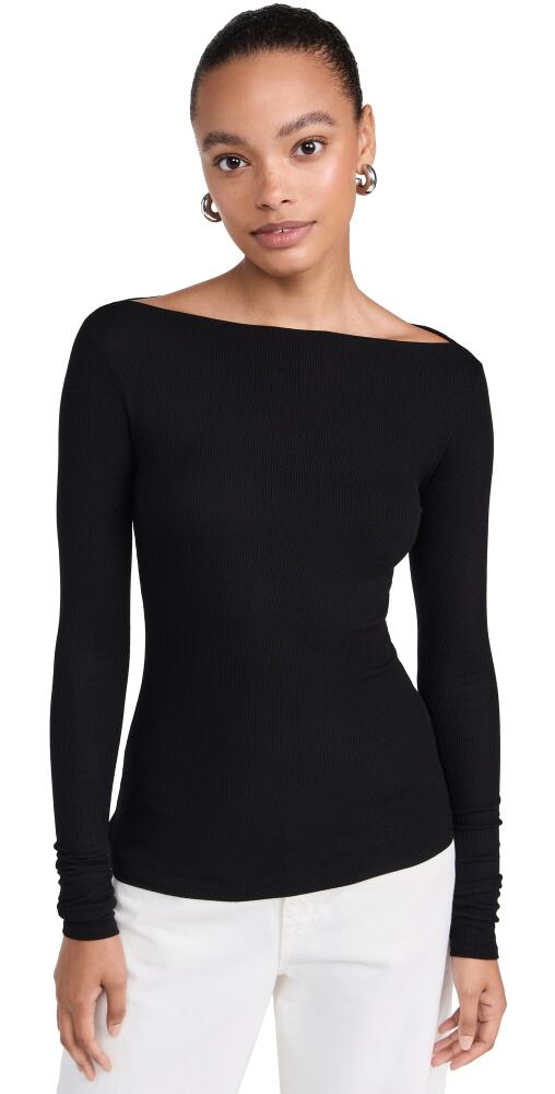 Enza Costa Silk Knit Boat Neck Top Black Cover