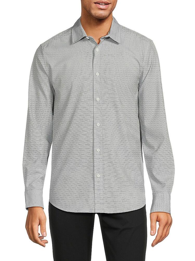 Kenneth Cole Men's Print Long Sleeve Shirt - White Black Cover