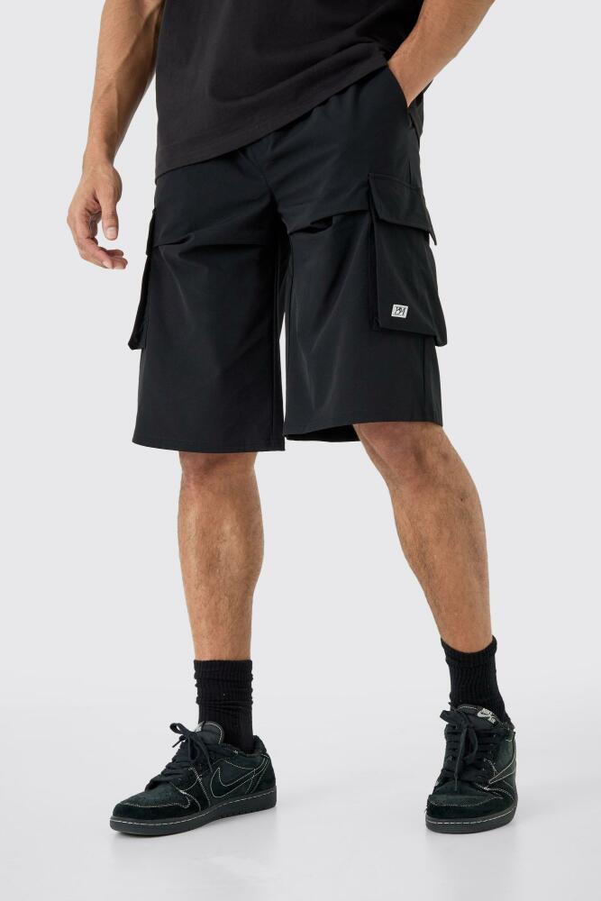 Mens Elasticated Waist Relaxed Technical Stretch Short With Branding - Black Cover