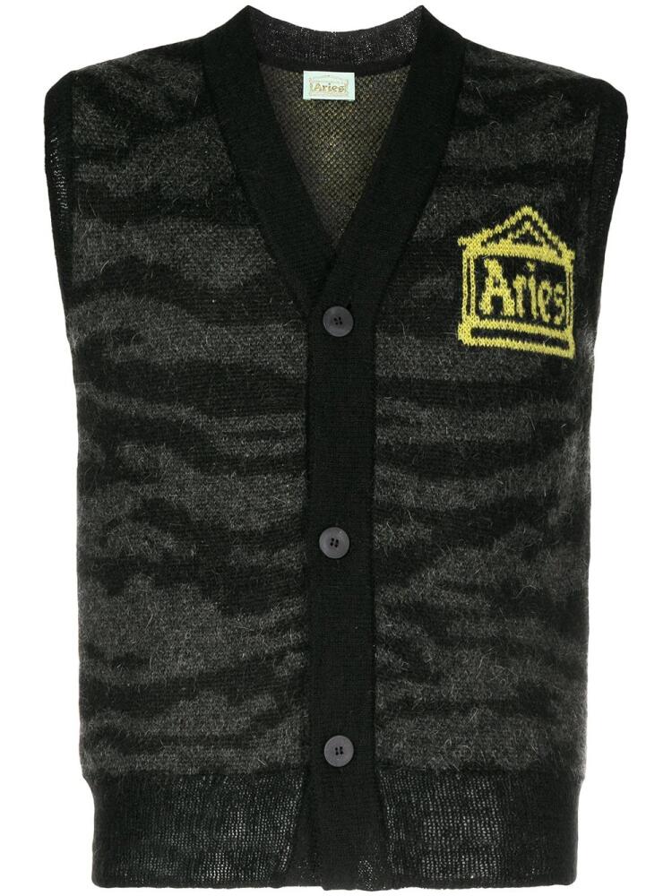 Aries logo-print knitted vest - Black Cover