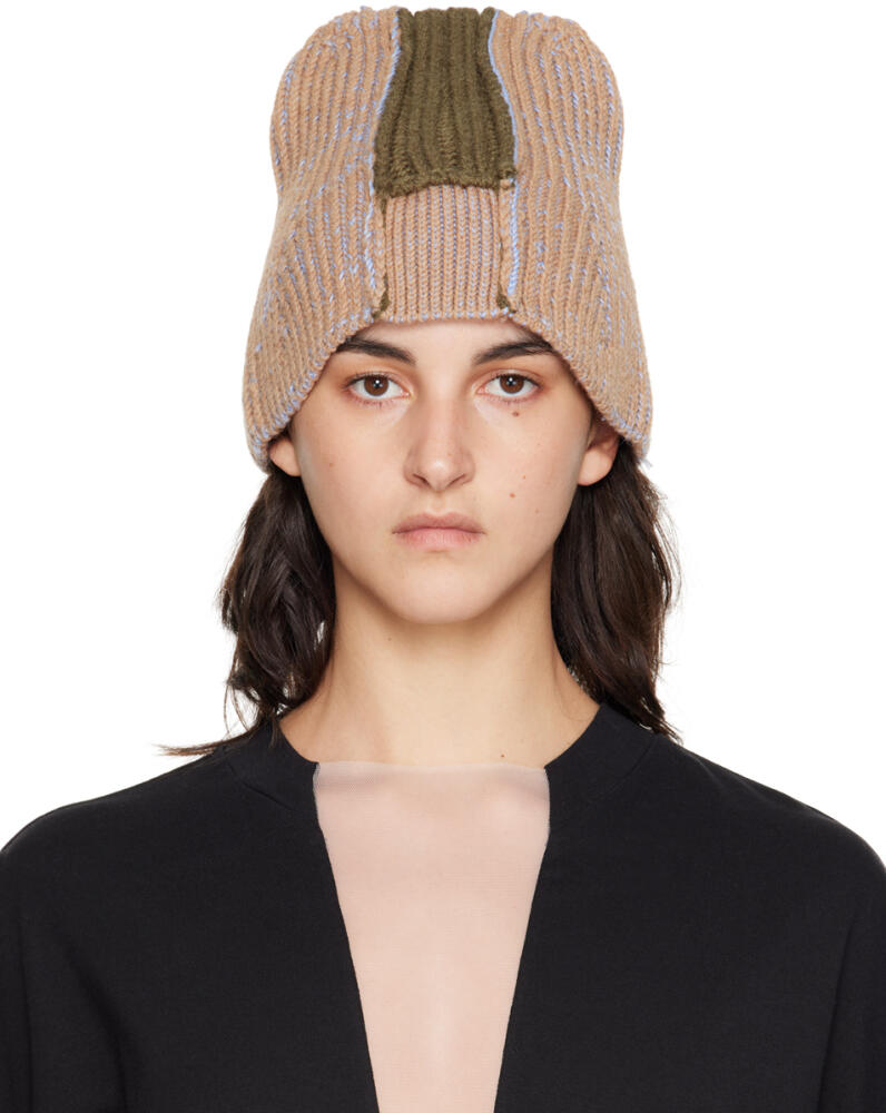 MM6 Maison Margiela Beige & Green Patchwork Beanie Cover