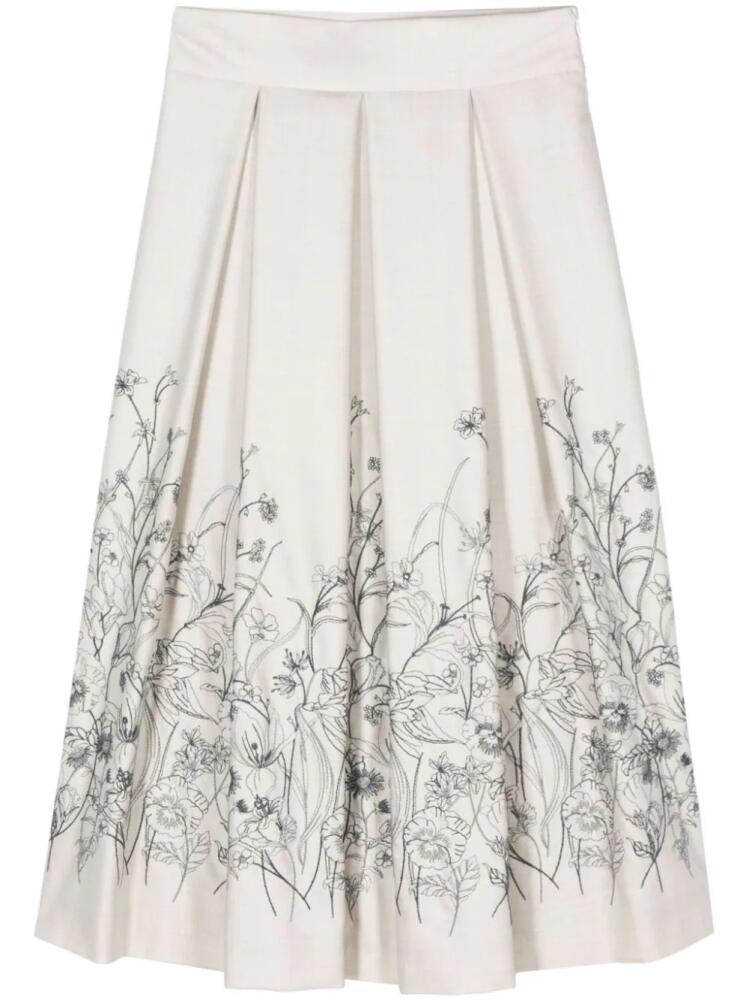 Eleventy floral-embroidered midi skirt - Neutrals Cover