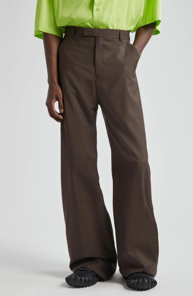 Martine Rose Gender Inclusive Tailored Extended Wide Leg Wool Trousers in Brown Houndstooth Cover