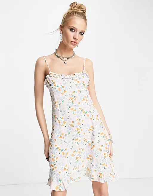 Envii mini cami dress with frills in ditsy floral-Yellow Cover