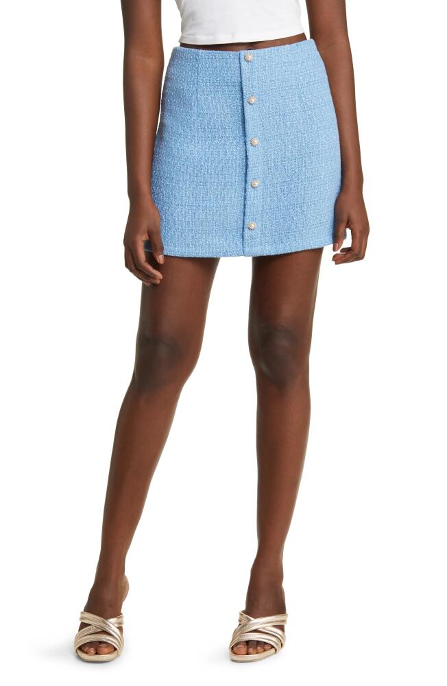 All in Favor Imitation Pearl Decorative Button Tweed Miniskirt in Blue Cover