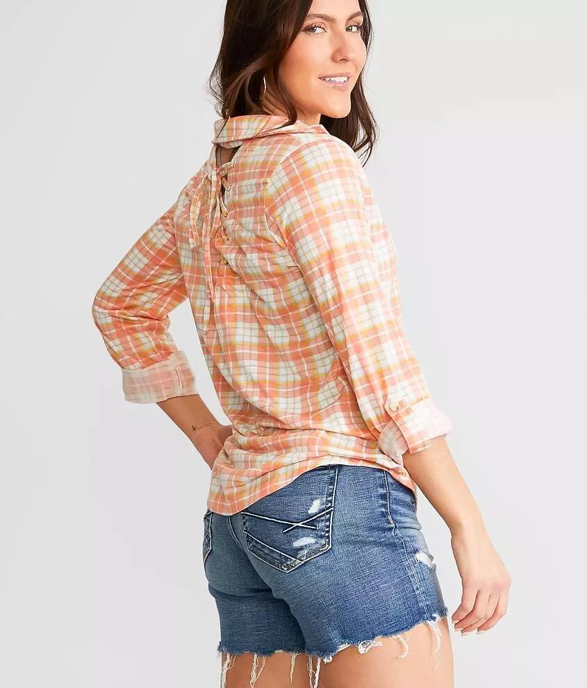 Modish Rebel Back Lace-Up Plaid Shirt Cover