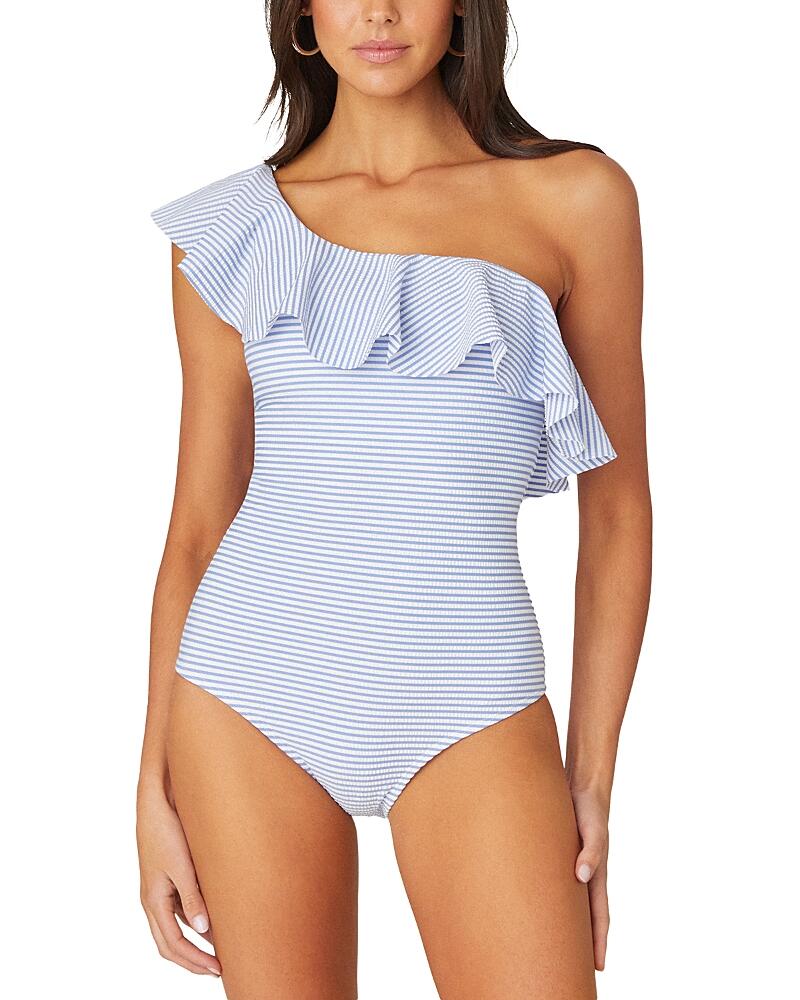 Shoshanna Striped One Shoulder One Piece Swimsuit Cover