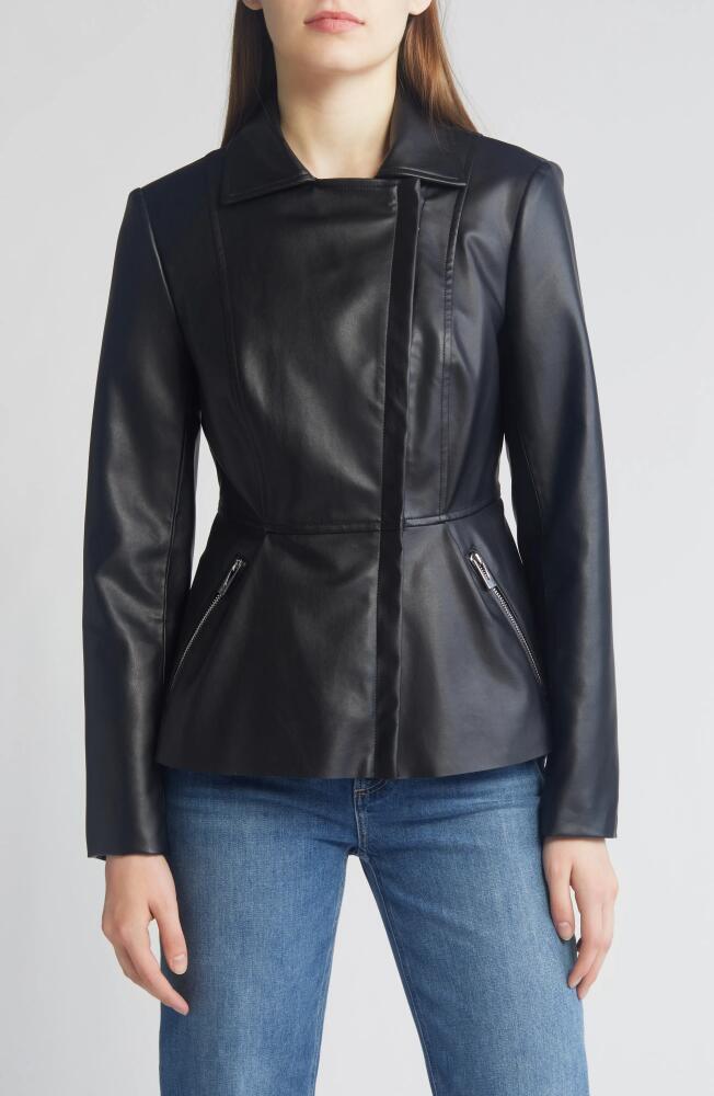 Via Spiga Peplum Faux Leather Jacket in Black Cover