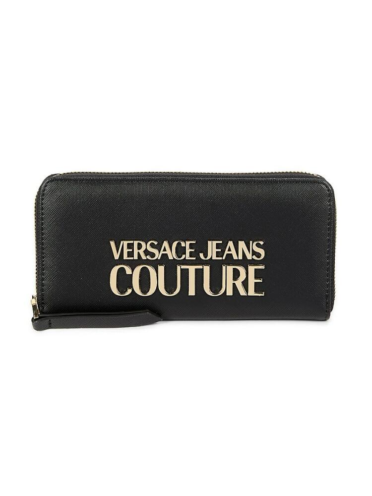 Versace Jeans Couture Women's Logo Leather Zip Around Wallet - Black Cover