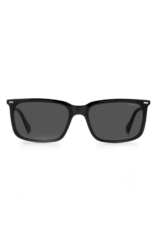 Polaroid 55mm Polarized Rectangular Sunglasses in Black /Gray Polar Cover