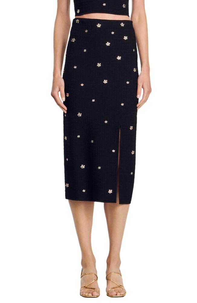 sandro Esmade Flower Embellished Knit Skirt in Black Cover