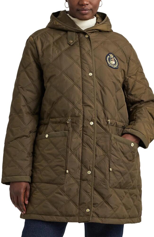 Lauren Ralph Lauren Crest Embroidered Patch Hooded Quilted Jacket in Botanic Green Cover