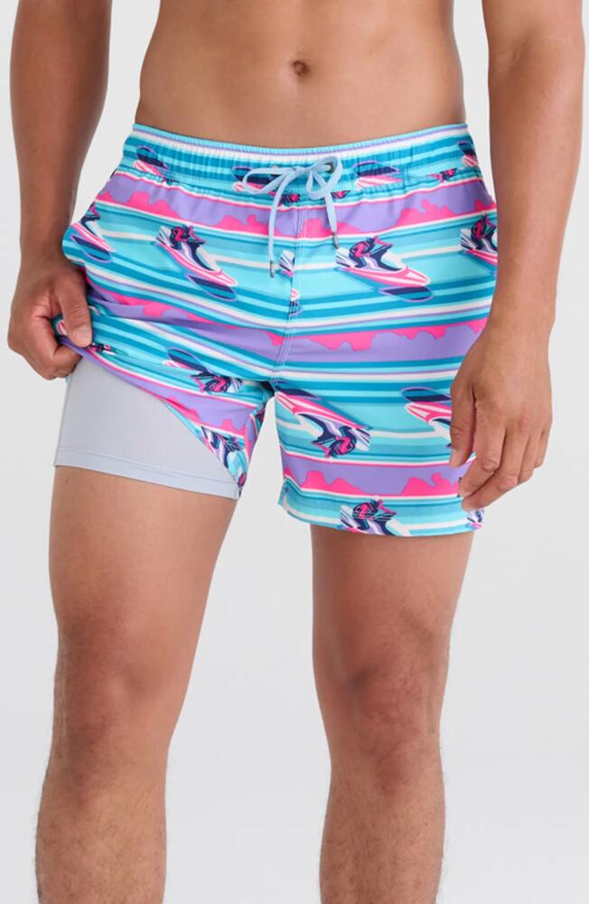 SAXX Oh Buoy Stripe 2-in-1 Hybrid Shorts in Jetski Stripe- Pool Cover