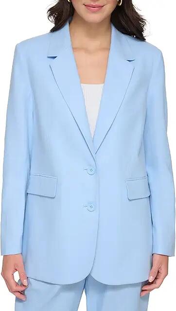 DKNY Long Sleeve Linen One-Button Jacket (Frosting Blue) Women's Clothing Cover