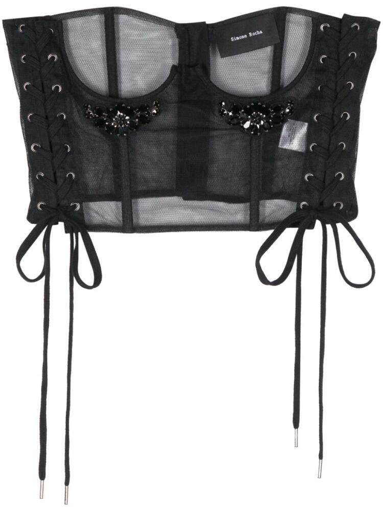 Simone Rocha crystal-embellished lace-up corset - Black Cover