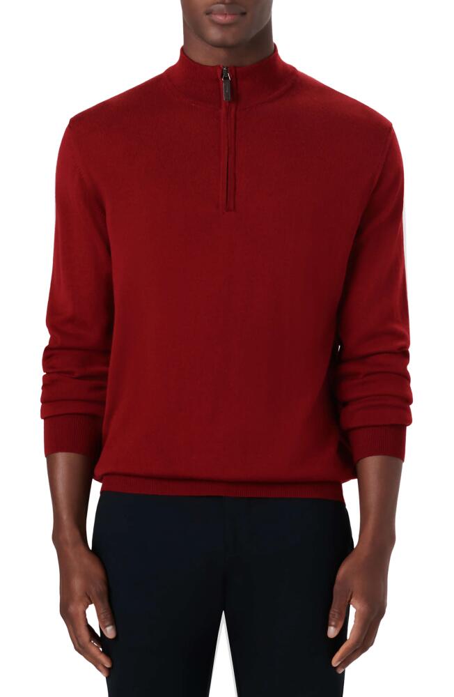 Bugatchi Water Repellent Merino Wool Quarter-Zip Pullover in Ruby Cover