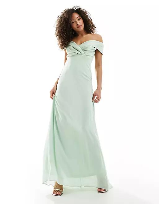 TFNC Bridesmaids bardot fitted maxi dress in fresh mint-Blue Cover