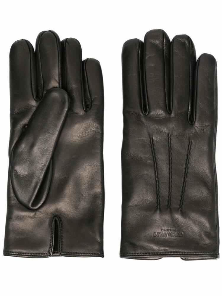 Giorgio Armani logo-stamped leather gloves - Black Cover