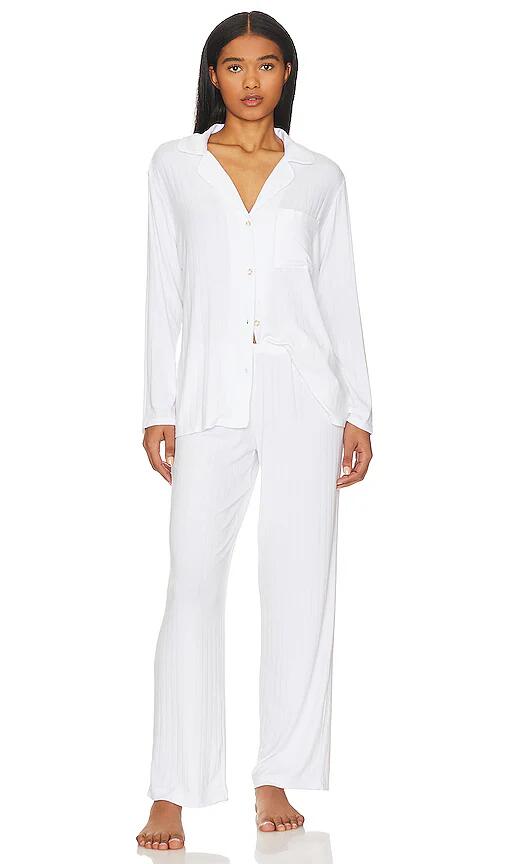 eberjey Gisele Rib Long PJ Set in White Cover