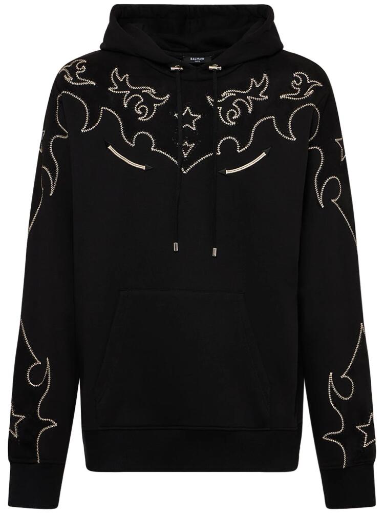 BALMAIN Jersey & Suede Baroque Cotton Hoodie Cover