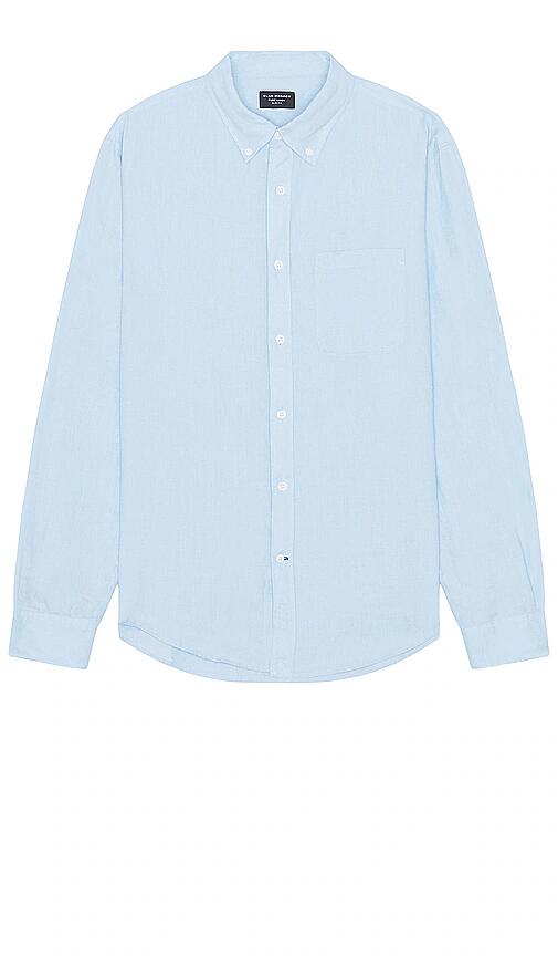 Club Monaco Long Sleeve Solid Linen Shirt in Blue Cover