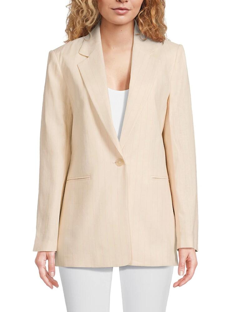 DKNY Women's Unconstructed Striped Linen Blend Blazer - Parchment Cover