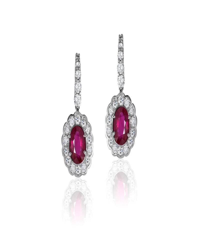 Andreoli 18K White Gold Ruby Oval Drop Earrings with Diamonds Cover