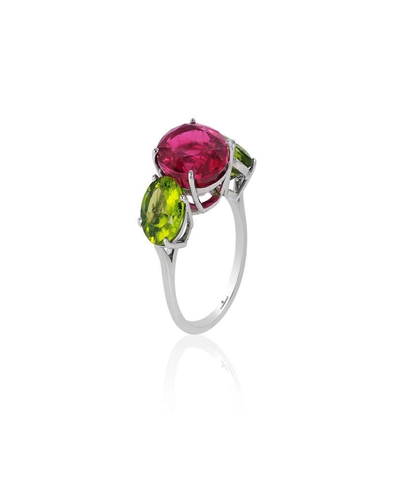 Andreoli Platinum Peridot and Rubellite 3 Stone Ring, Size 6.5 Cover